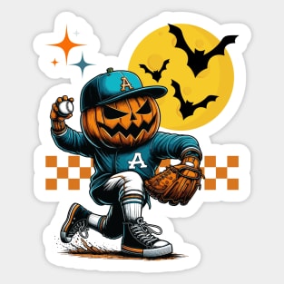 Halloween Baseball Player Pumpkin Sticker